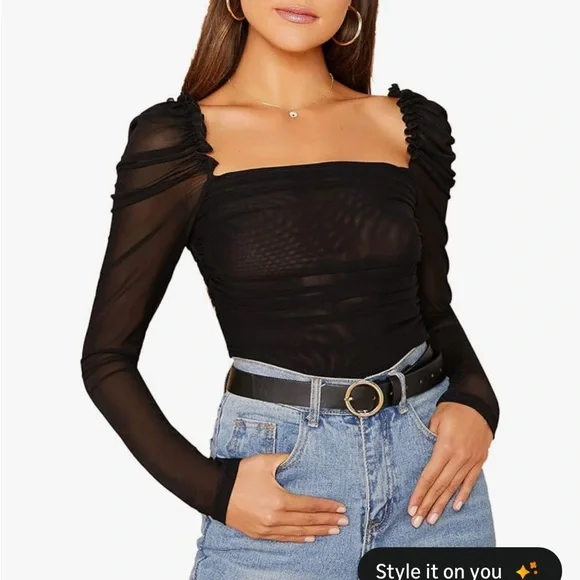 Elegant Black Sheer Long Sleeve Top - Picture 1 of 4